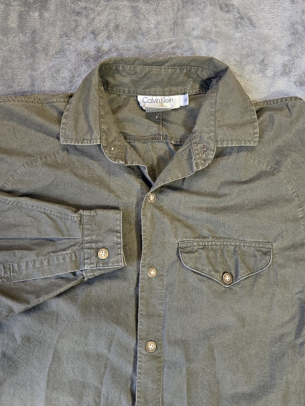 Vintage Calvin Kelin Military Style Button Up Shirt Size Small Green